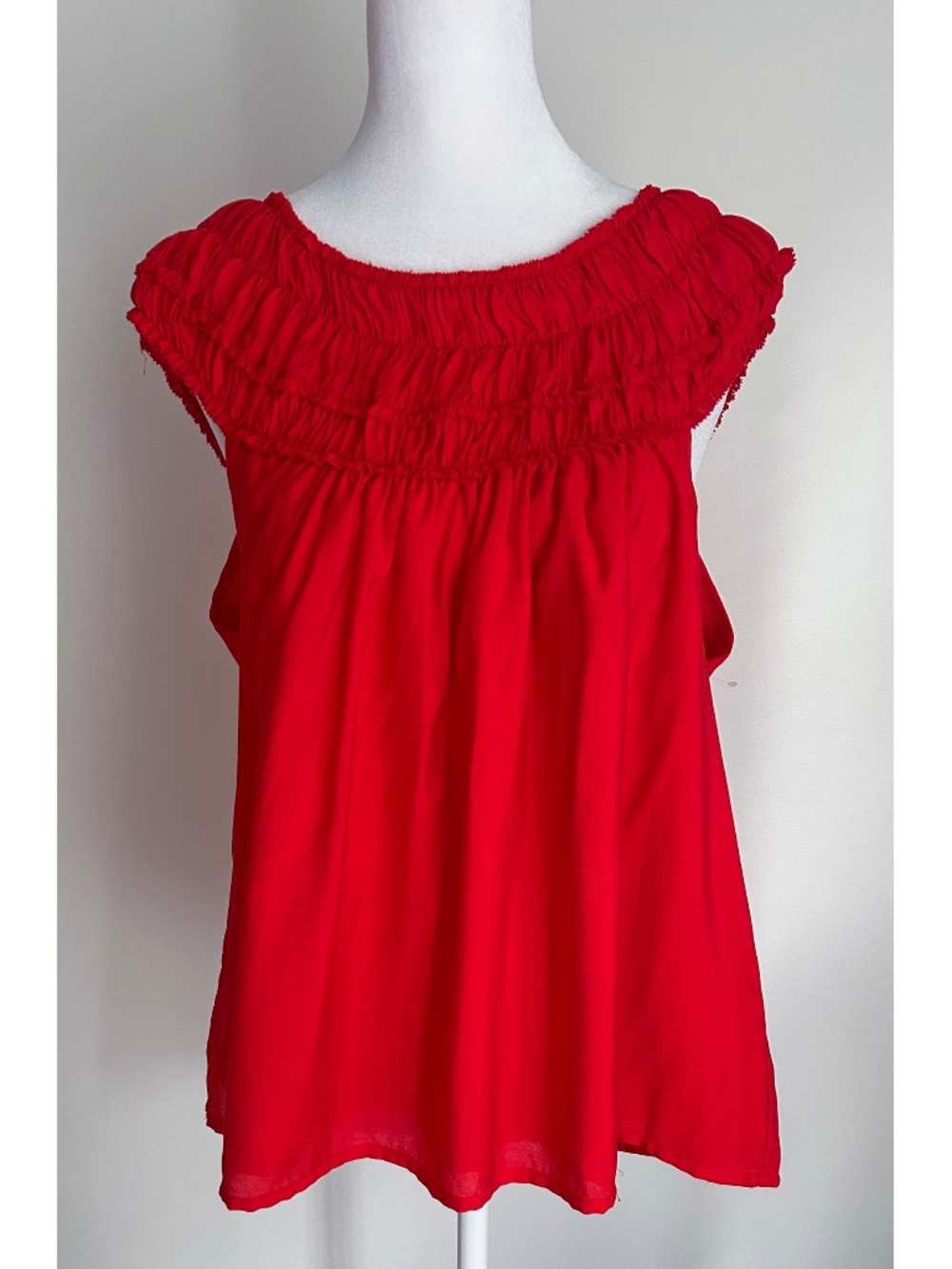 NEW! THML Poppy Red Love Shirred Round Neck Top